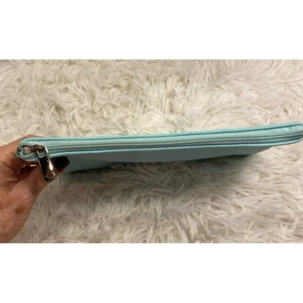 Thirty-One Jewell Zip Clutch Makeup Cosmetics Jewelry‎ Bag Aqua Pale Green Blue
